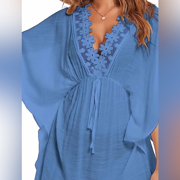 Women's Sexy V Neck Swimsuit Cover up- Light Blue   Size Large - Picture 3 of 5